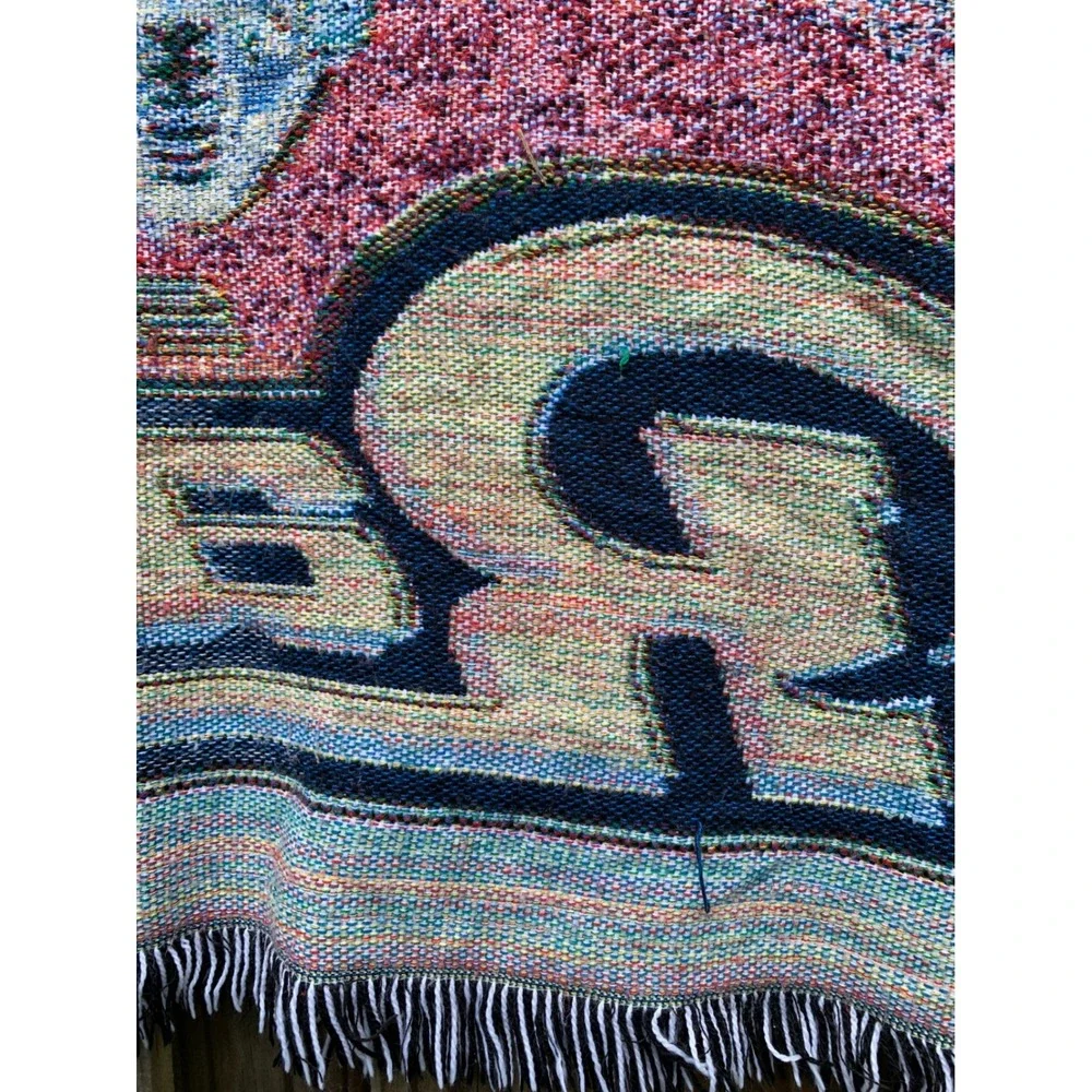 Vintage St Louis Rams Throw Blanket Woven Tapestry Fringe NFL Football 44x58